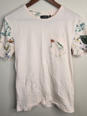 Zara Man Small T-Shirt Pink Floral Graphic Crew Neck Short Sleeve